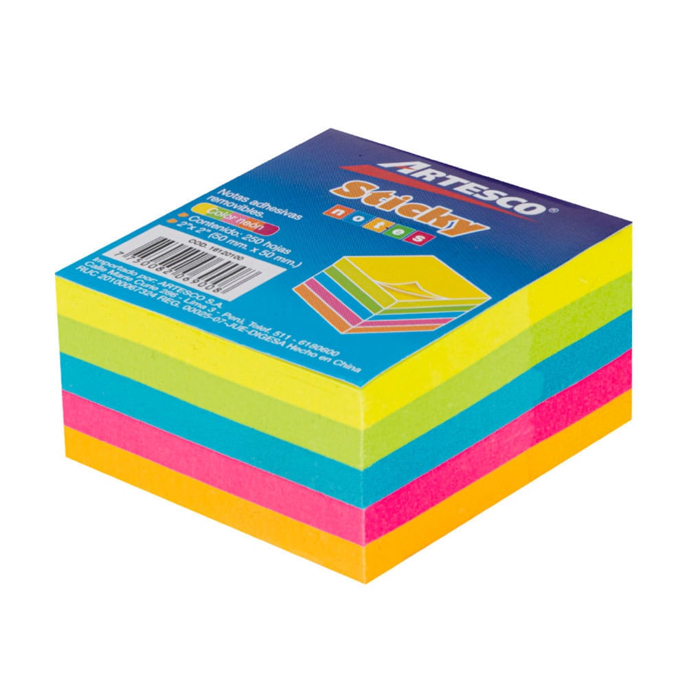Nota Adhesiva Neon Artesco Minicubo 2x2 250H