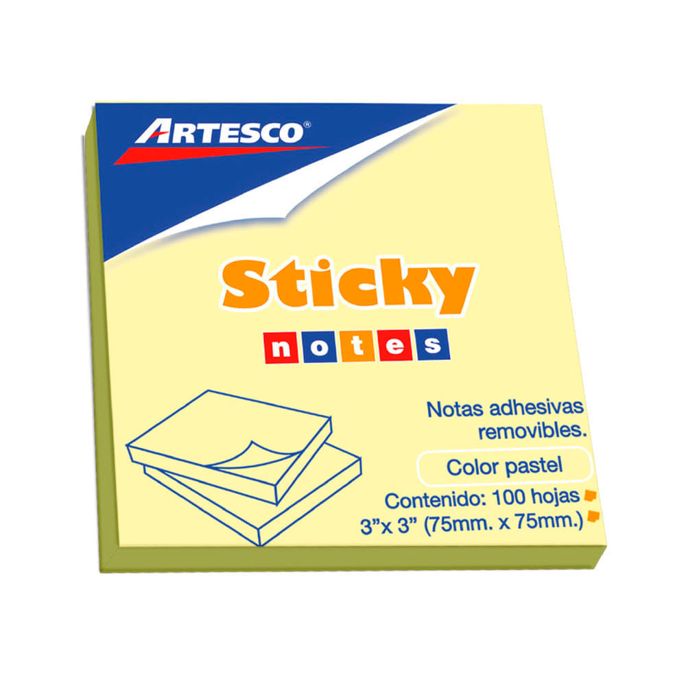 Notas Adhesivas Removibles Pastel Artesco Amarillo 3x3 100H