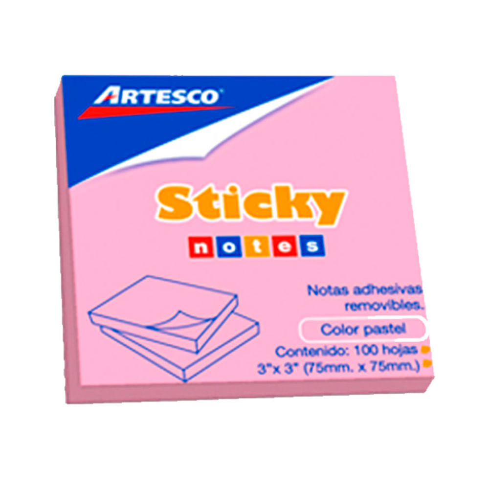 Notas Adhesivas Pastel Artesco 3x3 Rosado 100H