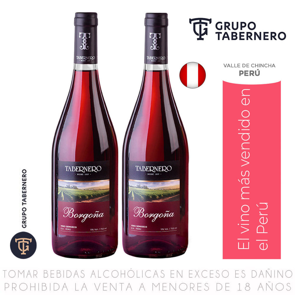 Twopack Vino Tinto Borgoña Tabernero Botella 750ml