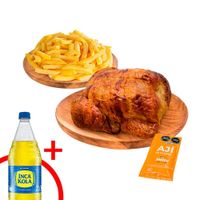 Pollo Rostizado + Papas Fritas + Gaseosa Inca Kola Sin Azúcar 1.5L