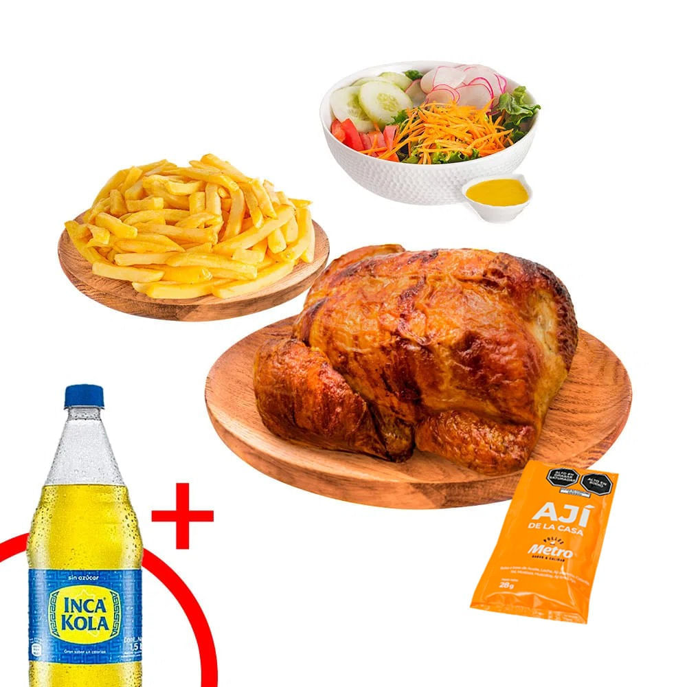 Pollo Rostizado + Papas Fritas + Ensalada + Gaseosa Inca Kola Sin Azúcar 1.5L