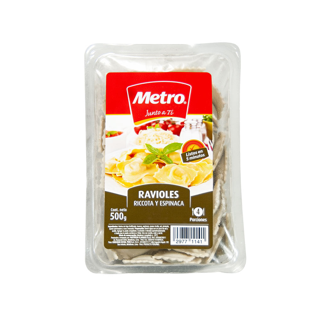 Ravioles rellenos de Ricotta y Espinaca Metro Caja 500 g