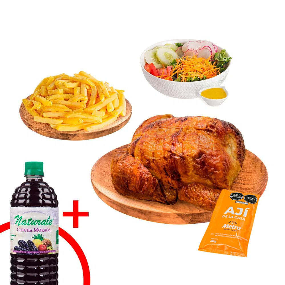 Pollo Rostizado + Papas Fritas + Ensalada + Chicha Morada Naturale 1L