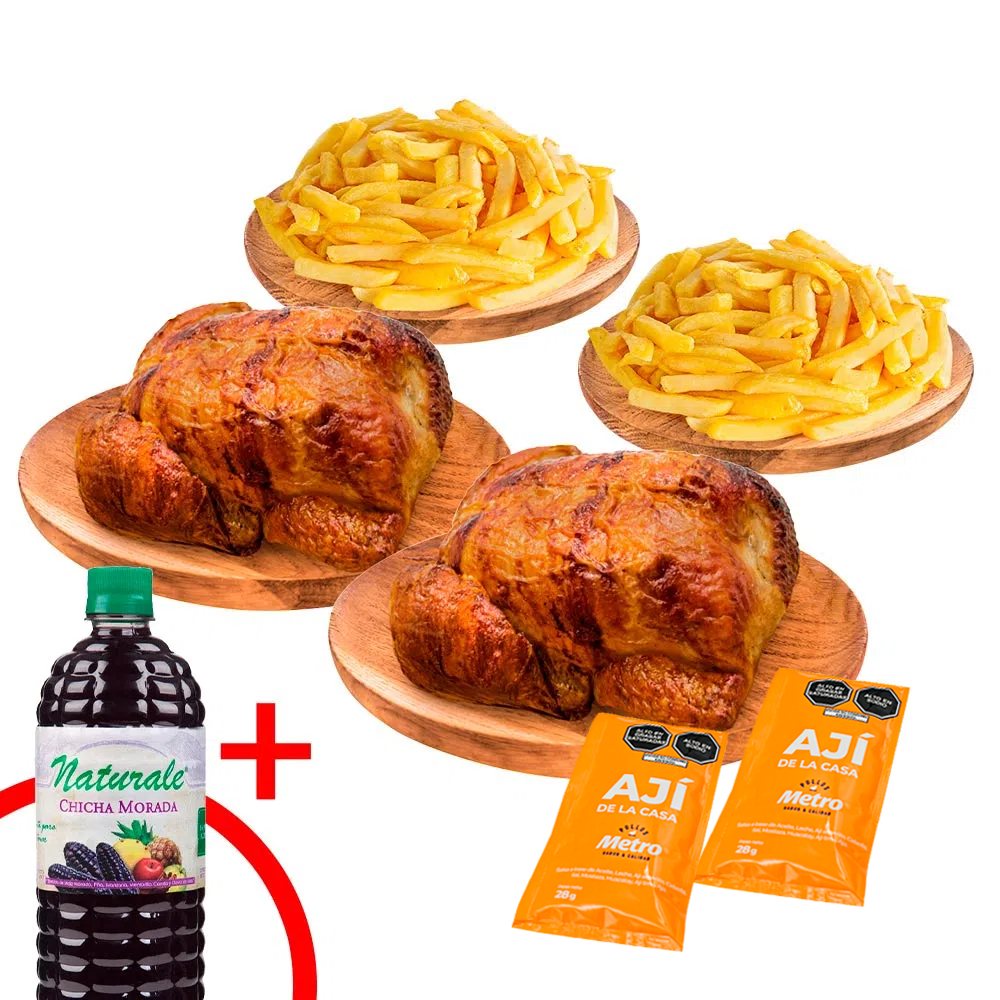 2 Pollo Rostizado + 2un Papas Fritas + Chicha Morada Naturale 1L