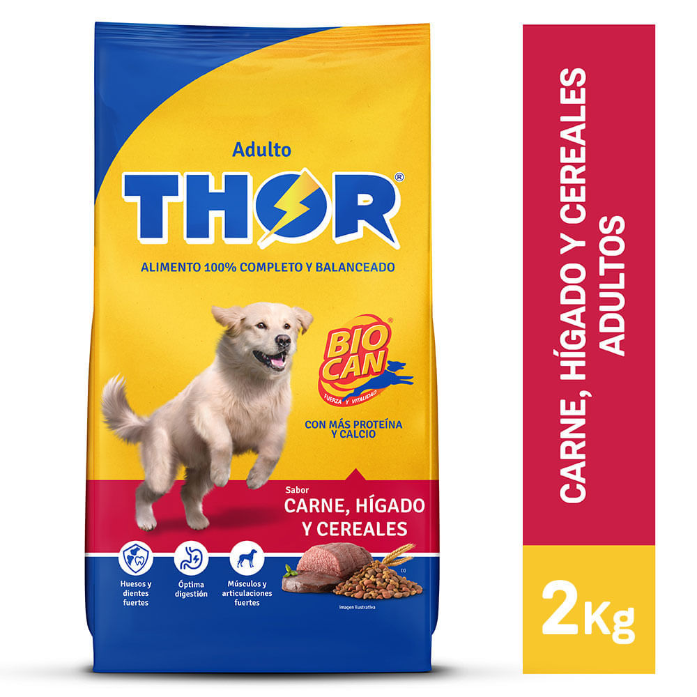 Thor Alimento para Perros Adultos Carne, Hígado y Cereales Bolsa 2 Kg