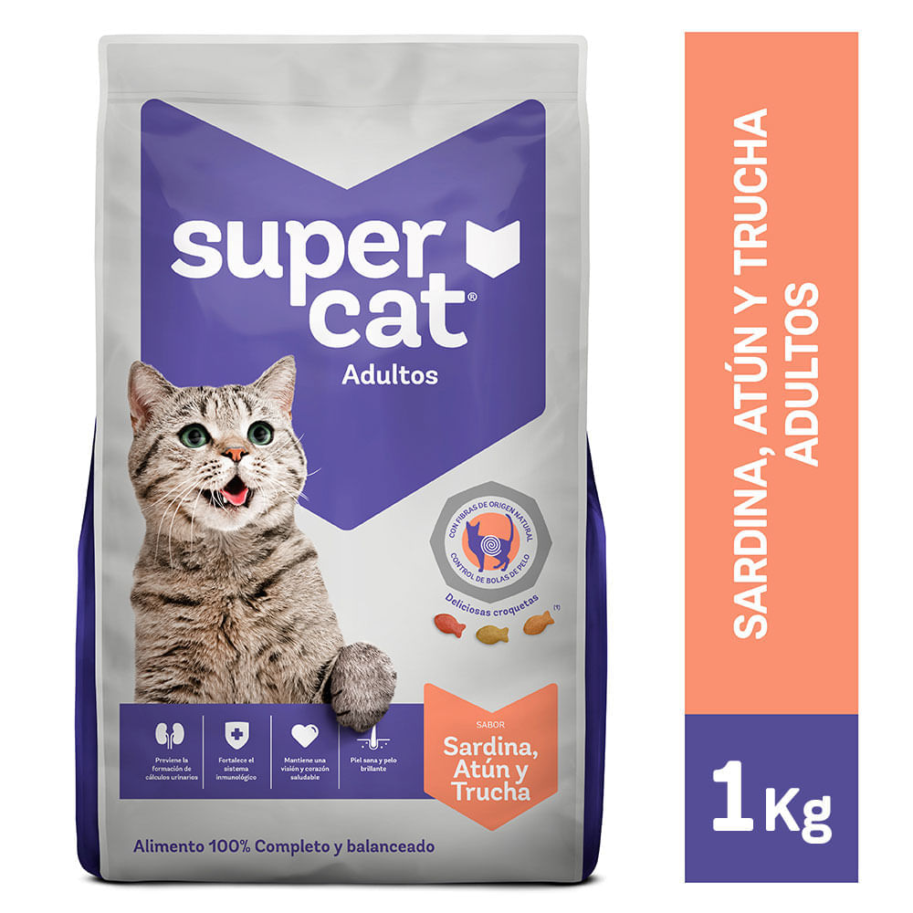 Supercat Alimento para Gatos Adultos Sardina, Atún y Trucha Bolsa 1 Kg