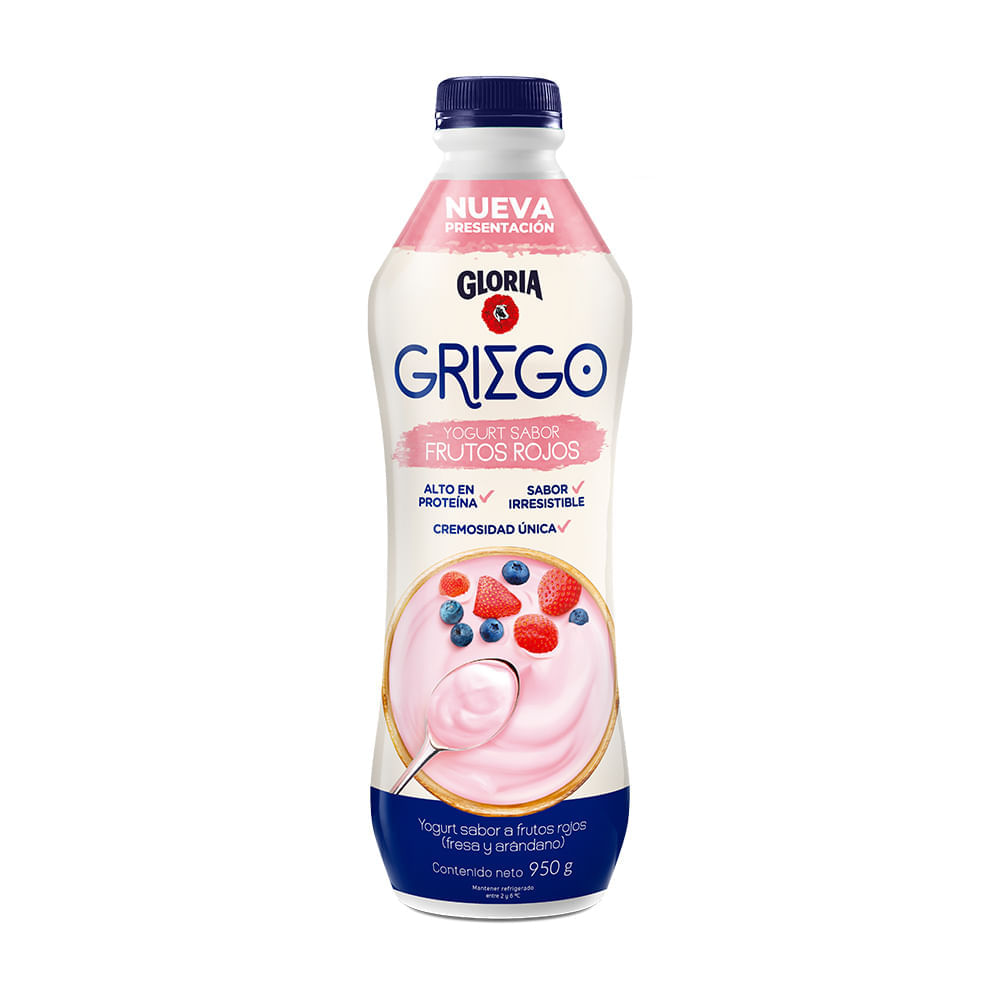 Yogurt Gloria Griego Frutos Rojos Botella 950g