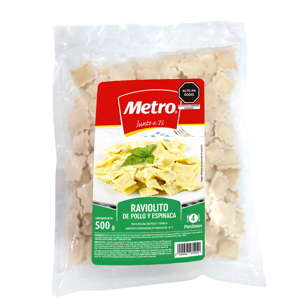 Raviolitos de Pollo y Espinaca Metro 500g