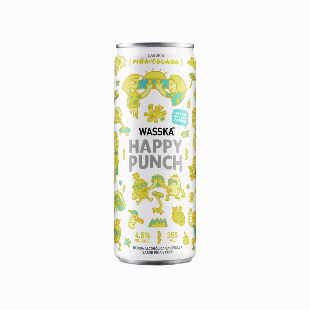 Bebida Ready to Drink Wasska Happy Punch Piña Colada Lata 355ml