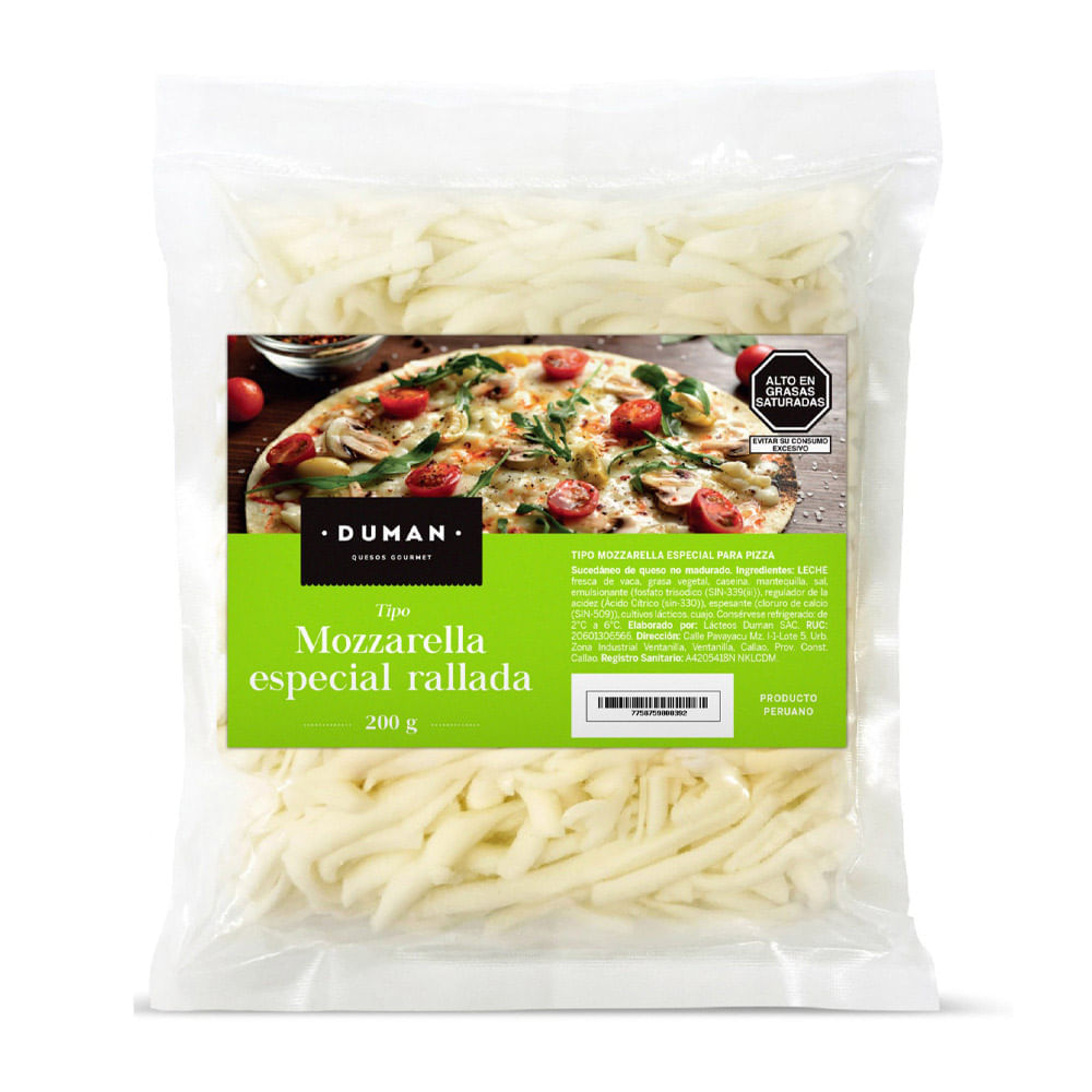 Queso Mozzarella Especial Duman Rallado 200g