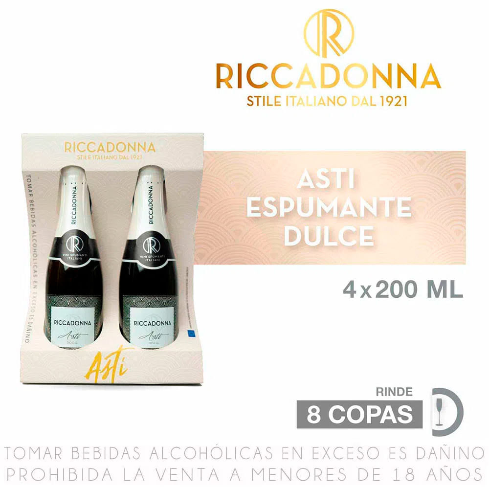 Fourpack Espumante Dulce Riccadonna Asti Botella 200ml