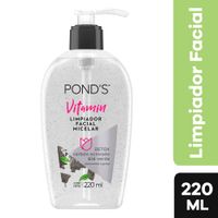 Limpiador Facial Micelar Vitamin Détox Carbón Activado y Té Verde Frasco 220 ml