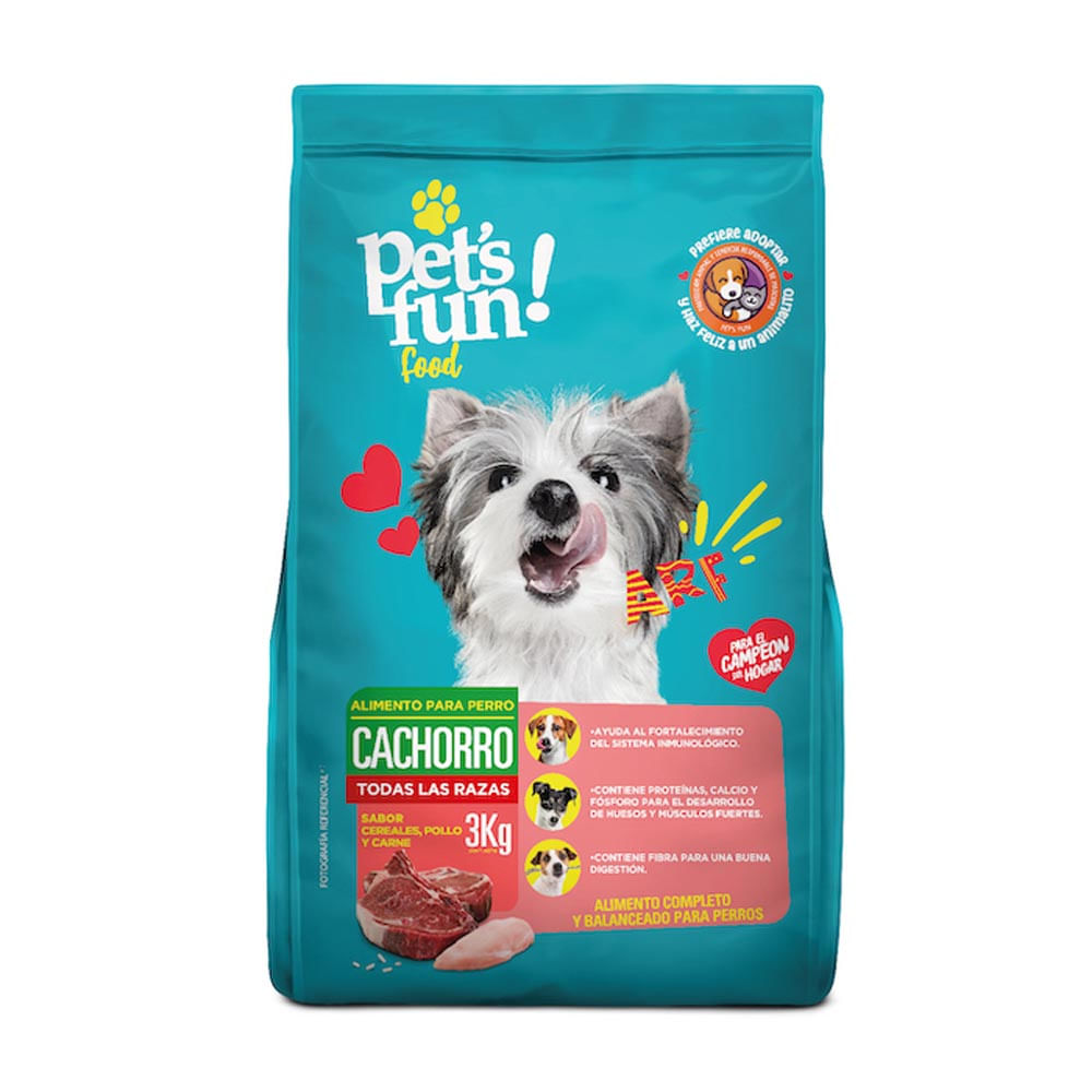 Alimento para Perros Cachorro Pet's Fun Cereales, Pollo y Carne 3kg
