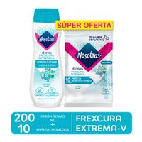 Pack Nosotras Frescura Extrema: Jabón Íntimo 200ml + Pañitos Húmedos 10un