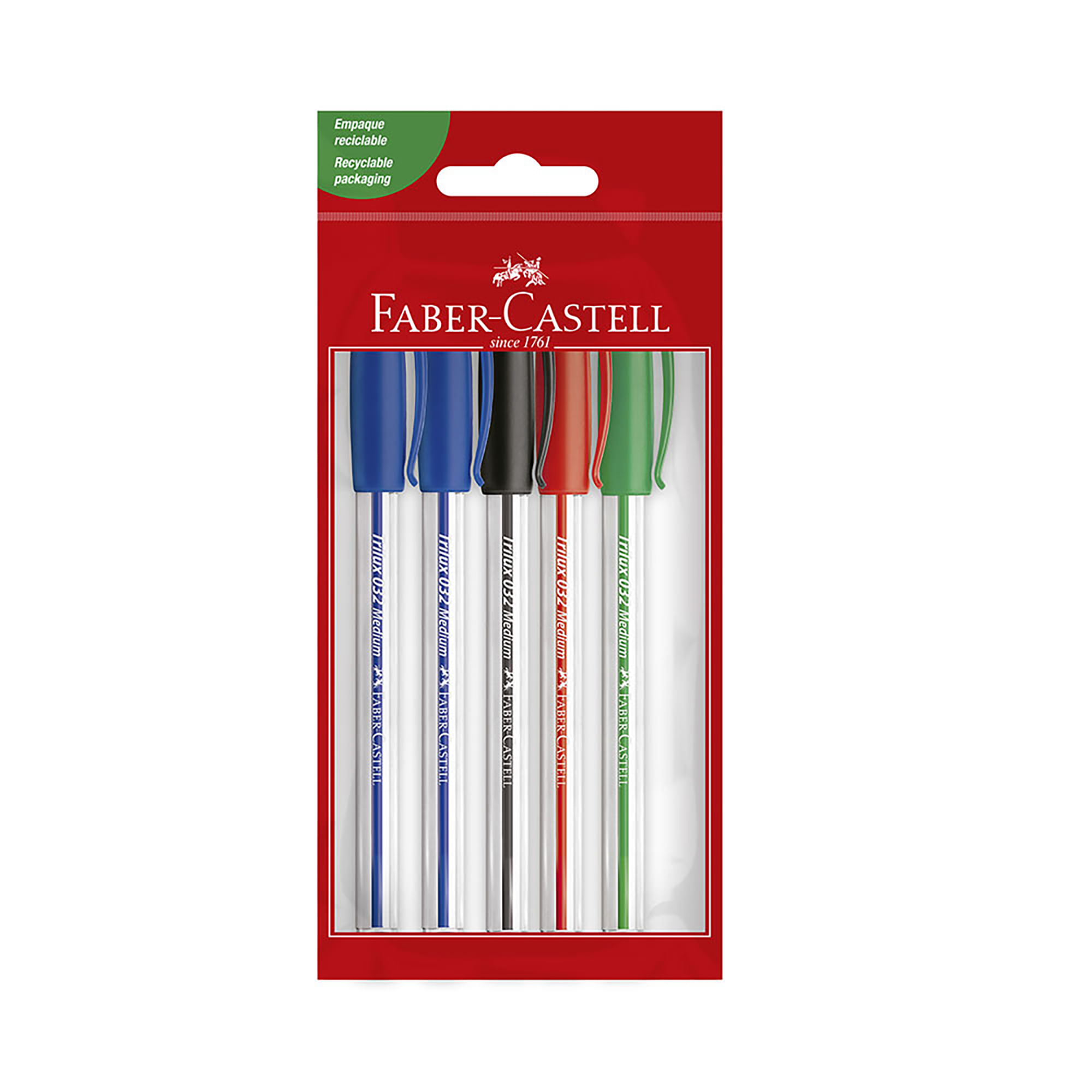 Bolígrafo Faber Castell Trilux 032 M 2 Azules 1 Rojo 1 Negro 1 Verde