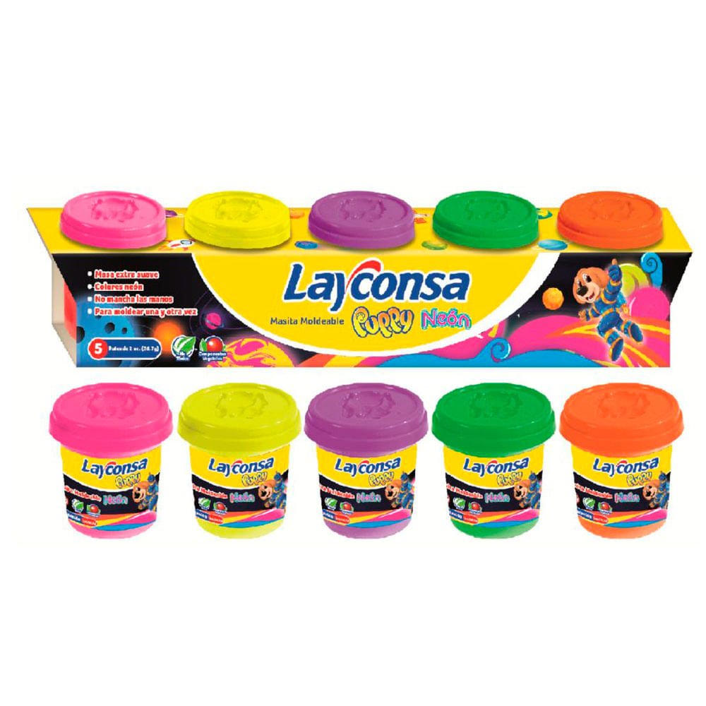 Masa para Moldear Layconsa Neón 2Oz x 5