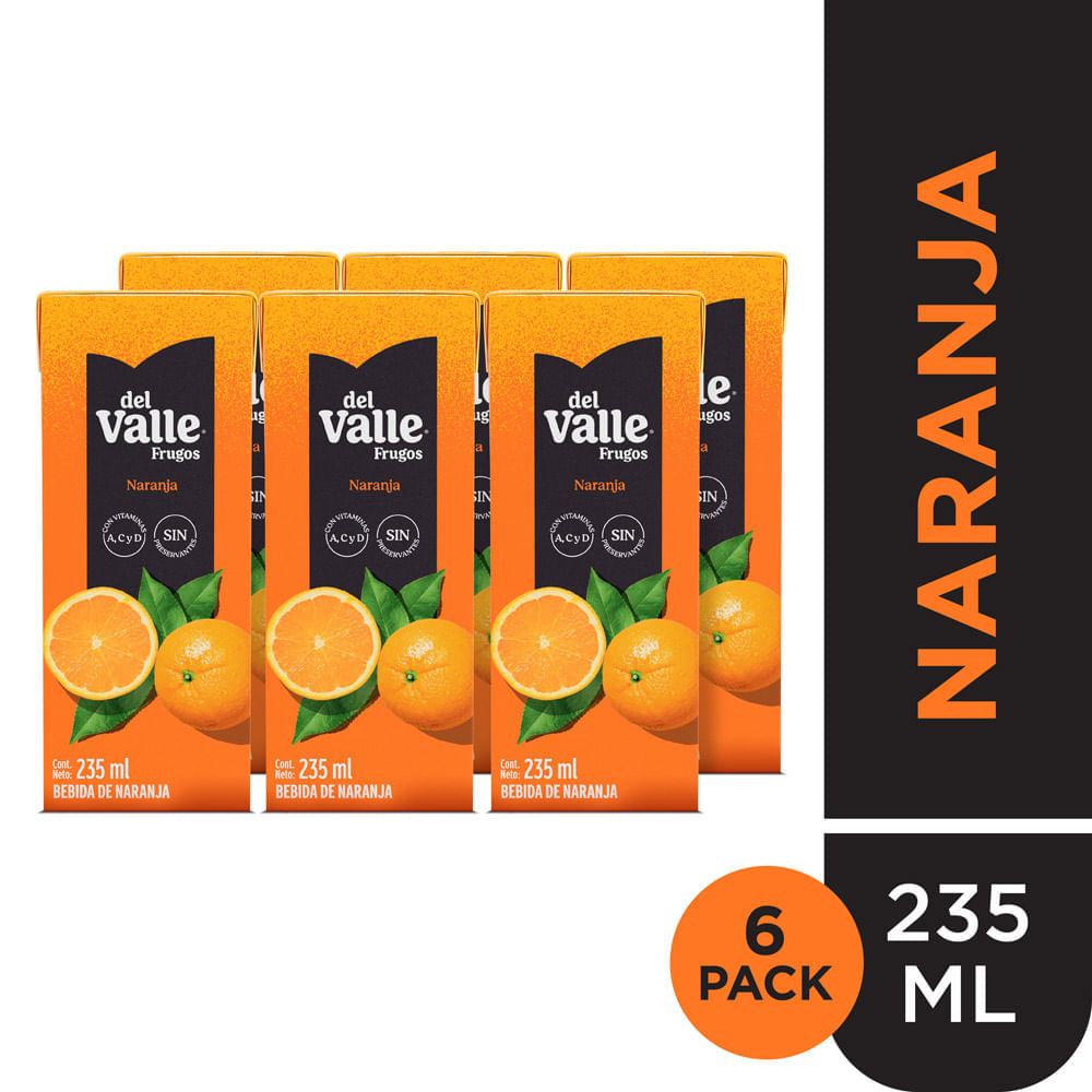 Sixpack Bebida de Naranja Frugos del Valle Caja 235ml
