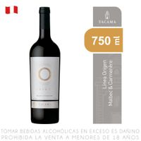 Vino Tinto Malbec Carménère Tacama Origen Botella 750ml