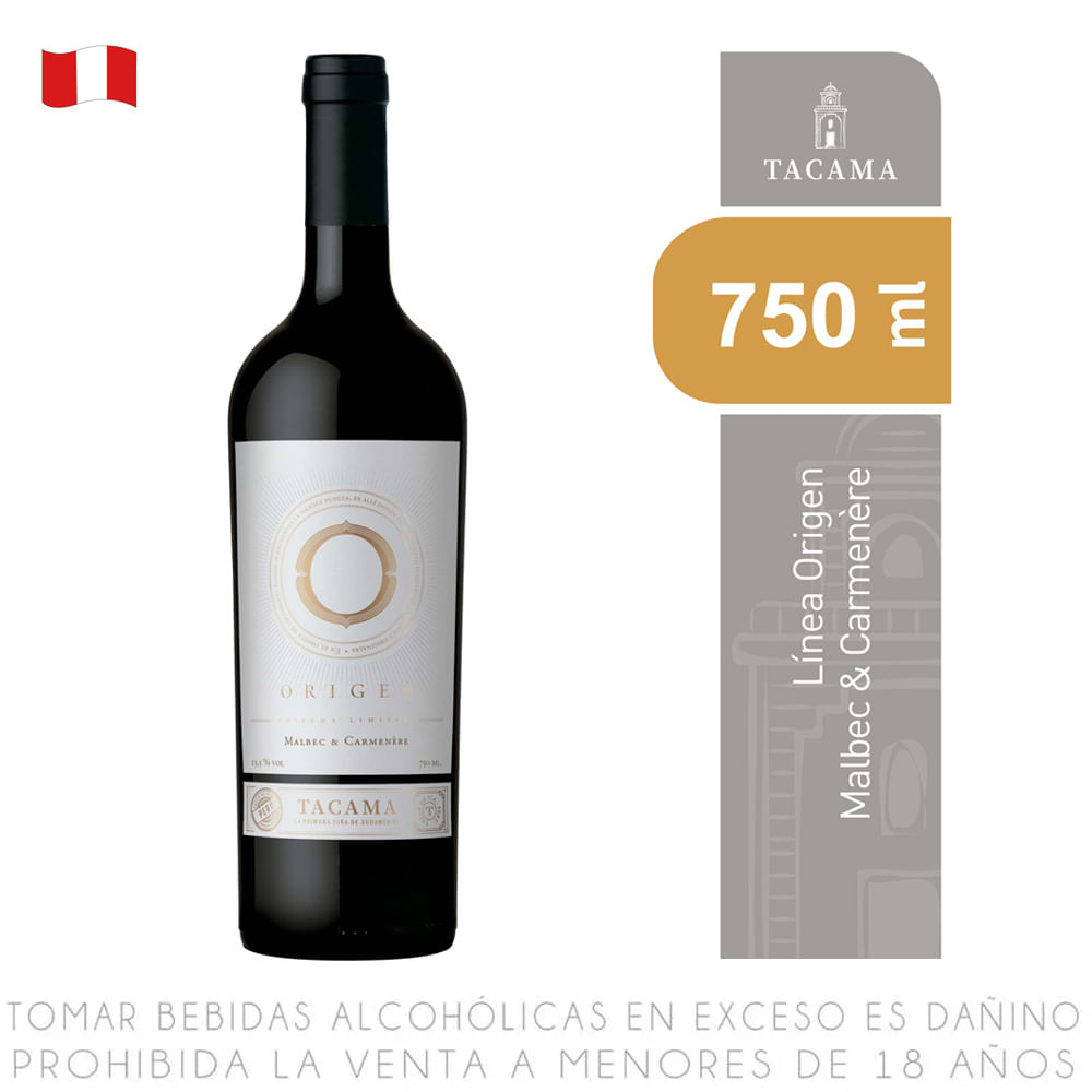 Vino Tinto Malbec Carménère Tacama Origen Botella 750ml