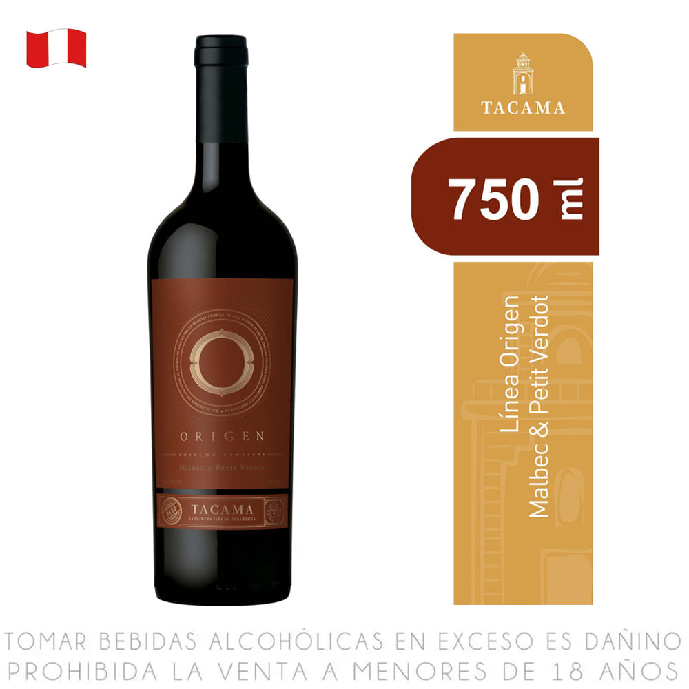 Vino Tinto Malbec Petit Verdot Tacama Origen Botella 750ml