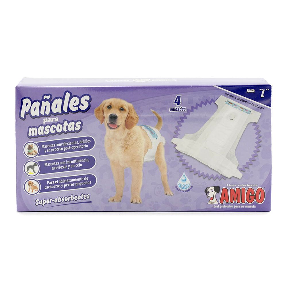 Pañal para Perro AMIGO Súper Absorbente Talla L Bolsa 4un