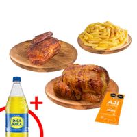 Pollo Rostizado + 1/4 Pollo Rostizado + Papas Fritas + Gaseosa Inca Kola Sin Azúcar 1.5L