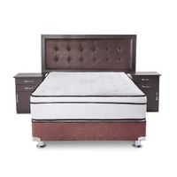 Juego de Dormitorio Queen El Cisne Savama: Box Tarima + Cabecera + 2 Veladores + 2 Almohadas