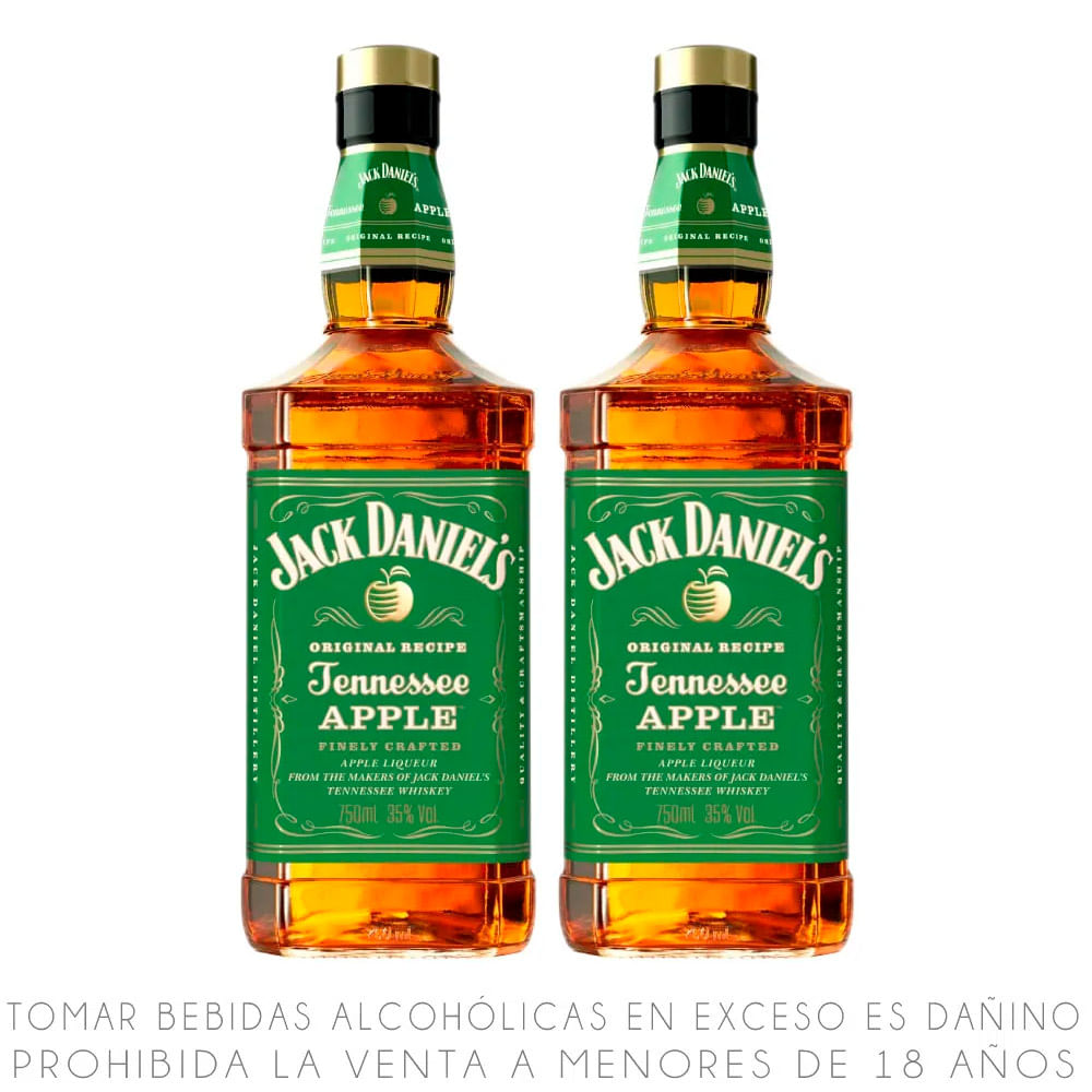 Twopack Whiskey Jack Daniel's Tennessee Apple Botella 750ml
