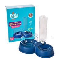 Dispensador Pet's Fun Doble Agua y Comida Azul