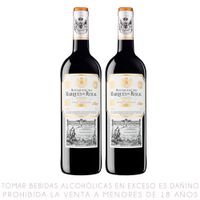 Pack x2 Vino Tinto Tempranillo Marqués de Riscal Reserva Botella 750ml