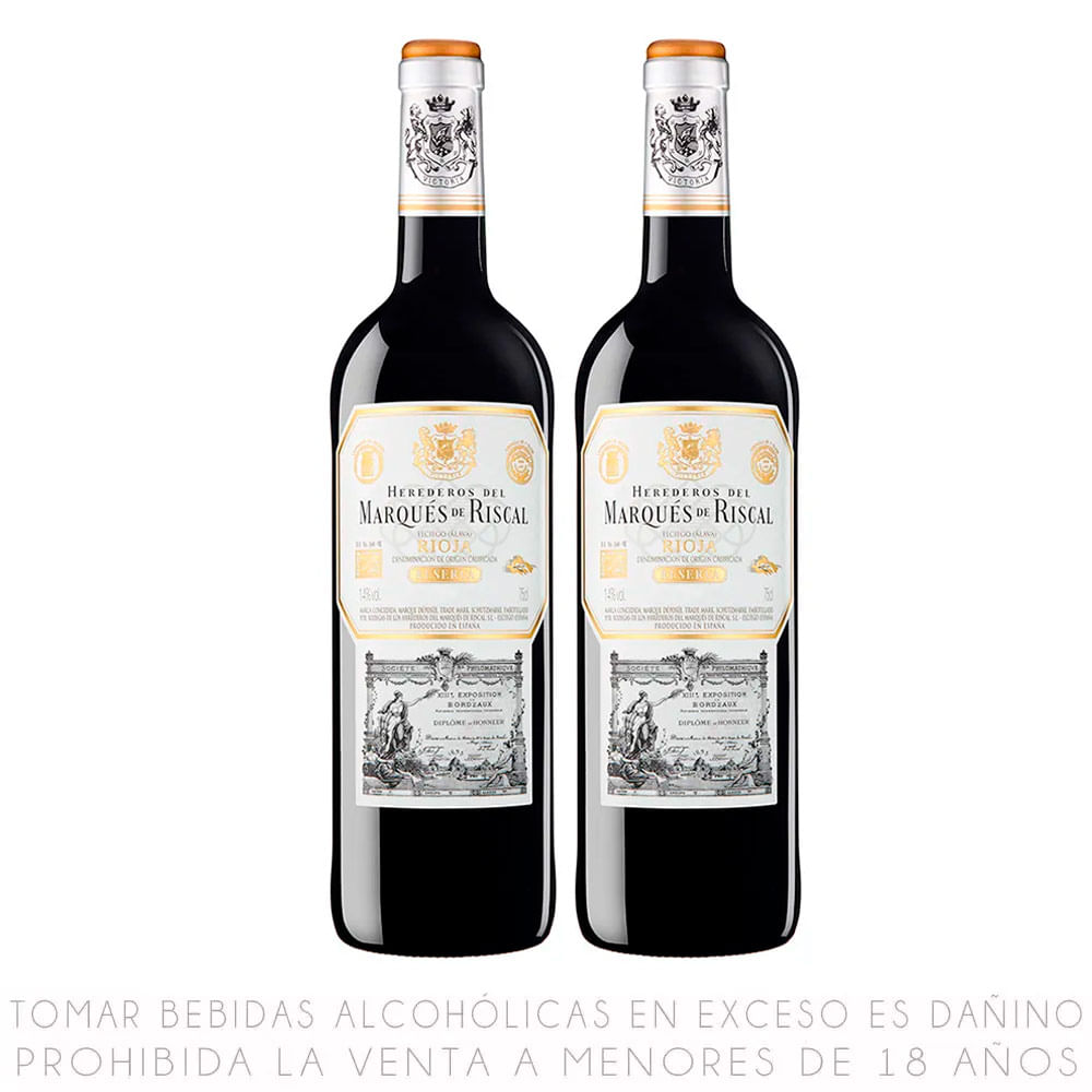 Pack x2 Vino Tinto Tempranillo Marqués de Riscal Reserva Botella 750ml