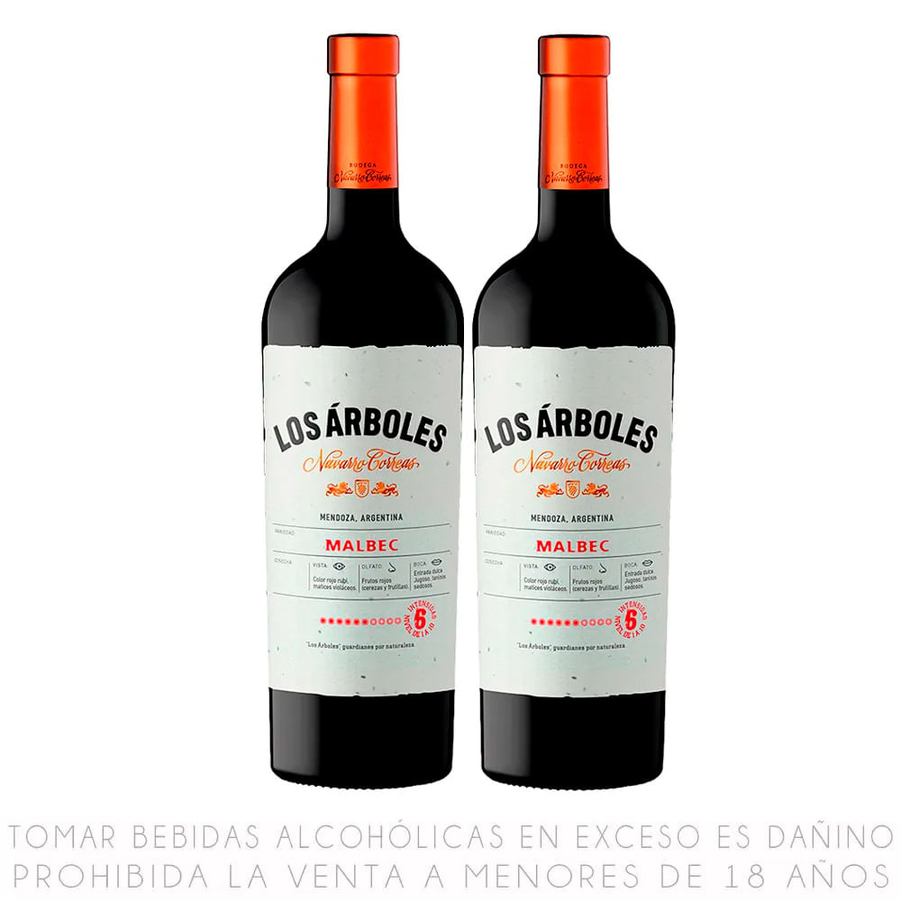Pack x2 Vino Tinto Malbec Los Árboles Botella 750ml