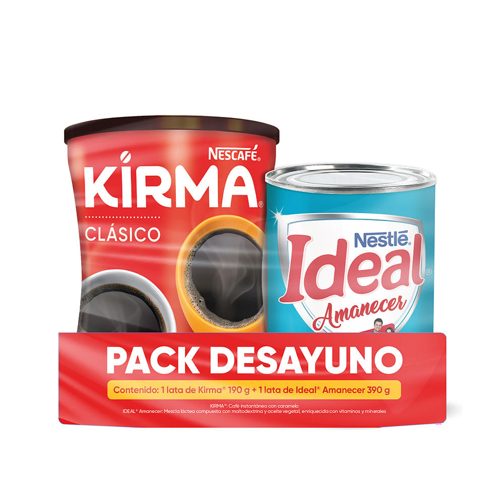 Café Instantáneo Kirma Clásico 190g + Mezcla Láctea Ideal Amanecer Lata 390g