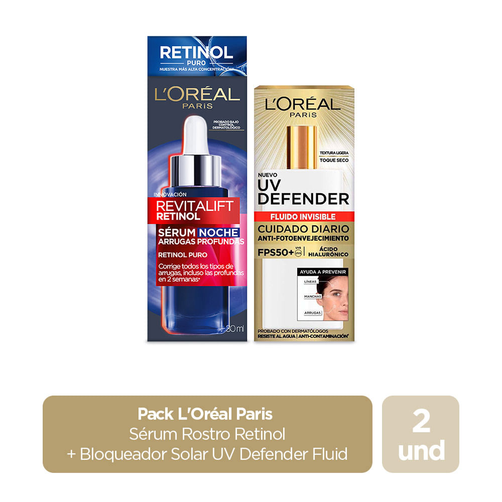 Pack: Sérum de Noche Revitalift Retinol + UV Defender Fluido Invisible