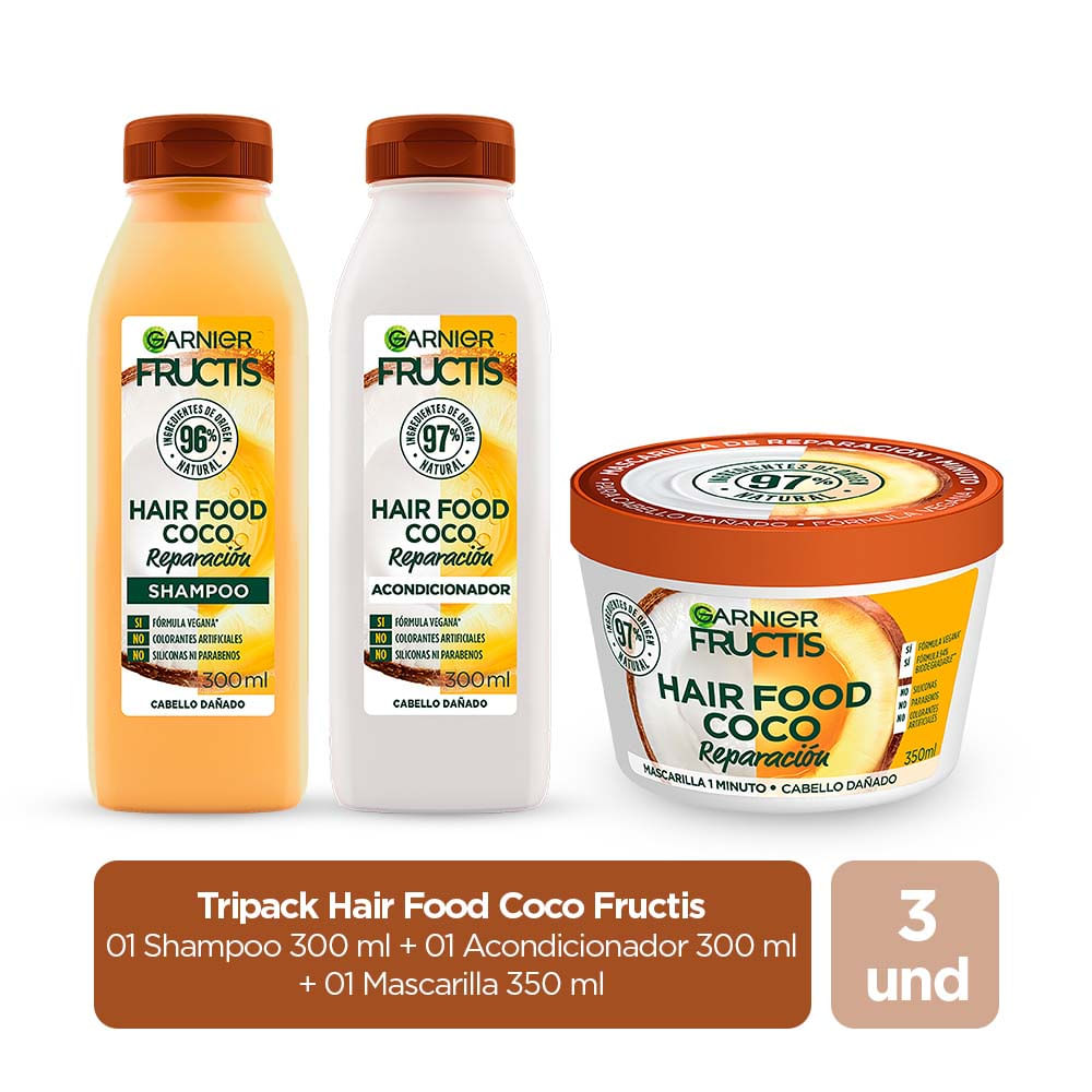 Pack Fructis Coco Reparación 300ml: Shampoo + Acondicionador + Mascarilla