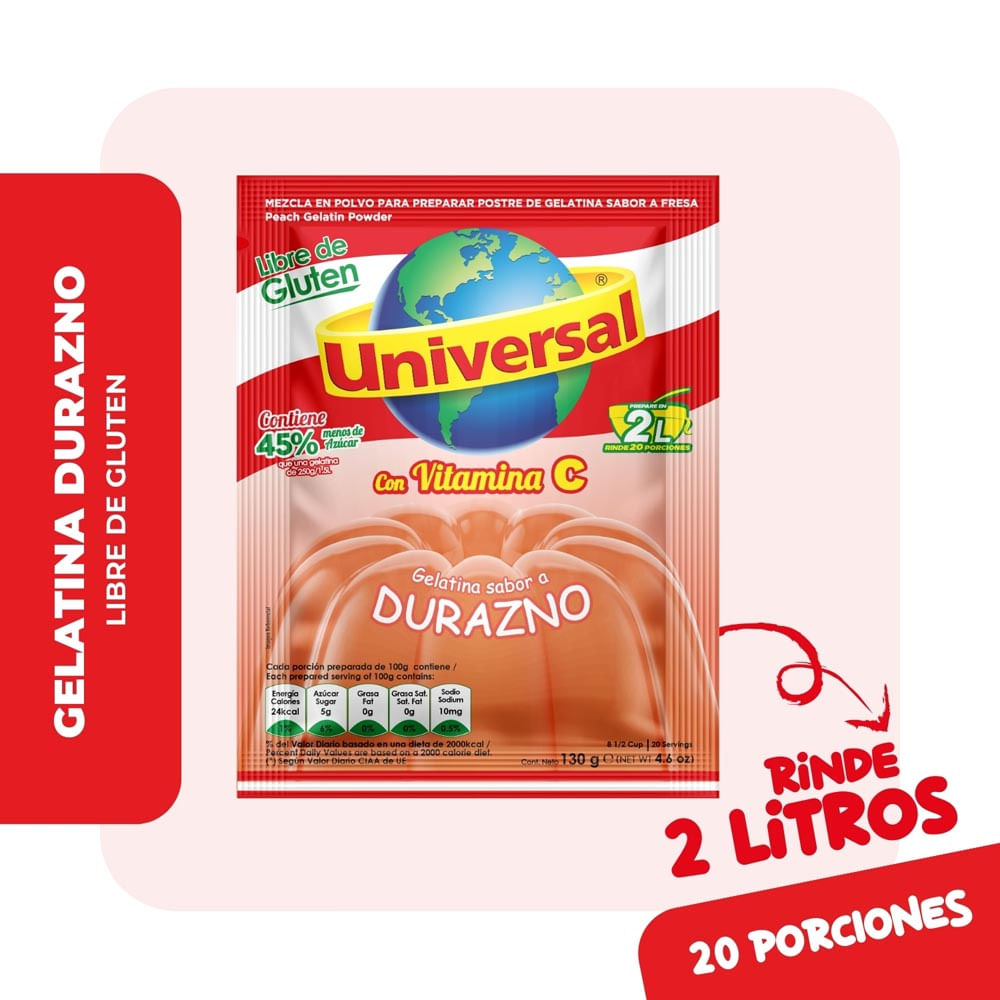 Gelatina Universal Durazno Sobre 130g