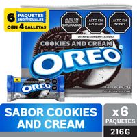 Sixpack Galletas con Crema Oreo Cookies and Cream 36g
