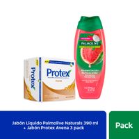 Jabón Líquido Palmolive 390ml + Jabón en Barra Protex Avena 3un