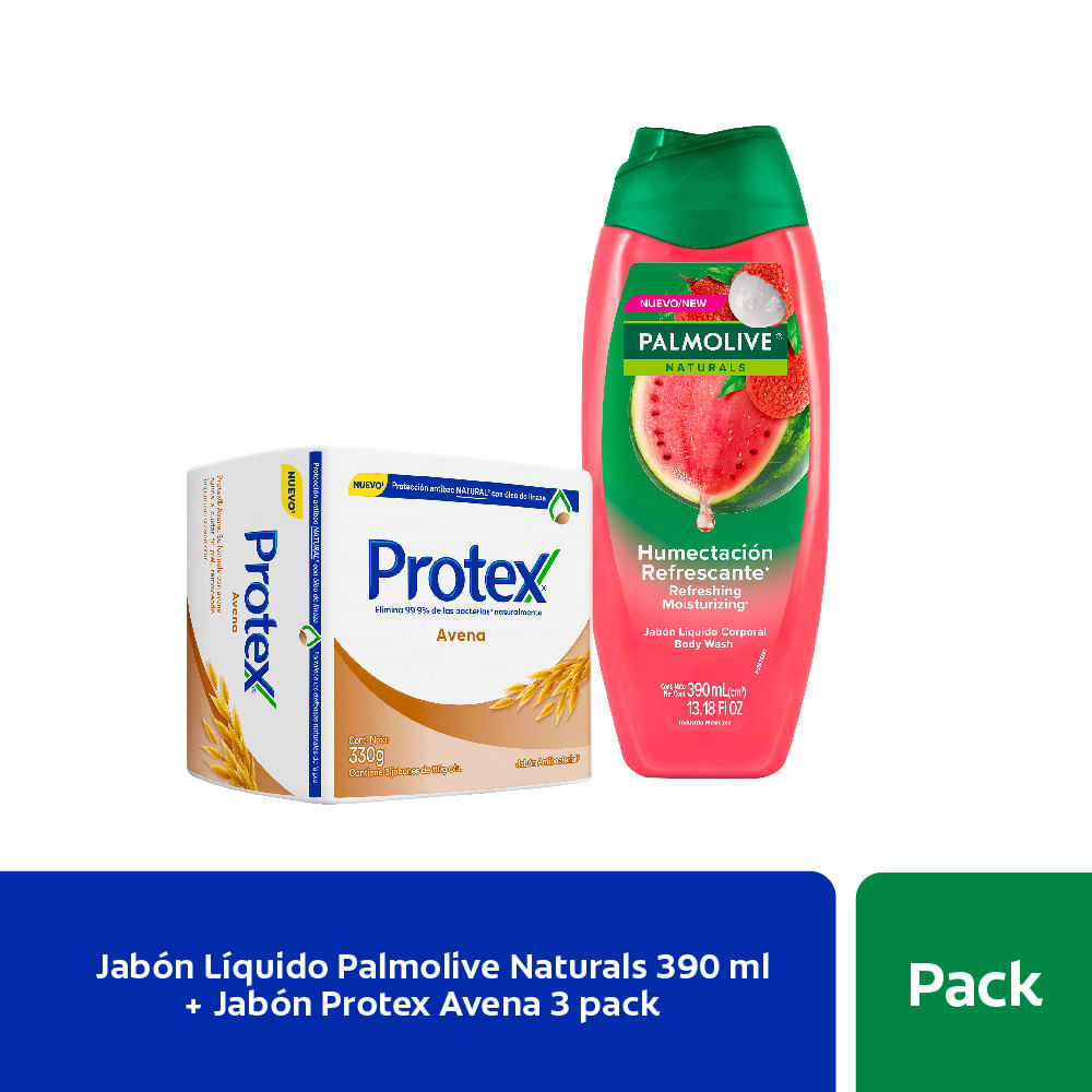 Jabón Líquido Palmolive 390ml + Jabón en Barra Protex Avena 3un