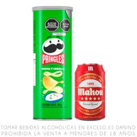 Papas Pringles Crema y Cebolla 109g + Cerveza Mahou Cinco Estrellas Lata 330ml