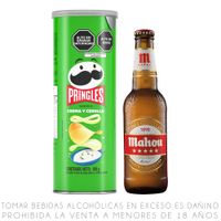 Papas Pringles Crema y Cebolla 109g + Cerveza Mahou Cinco Estrellas Botella 330ml