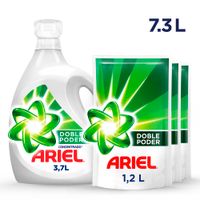Detergente Líquido Ariel Doble Poder 3.7L + Repuesto x3 1.2L