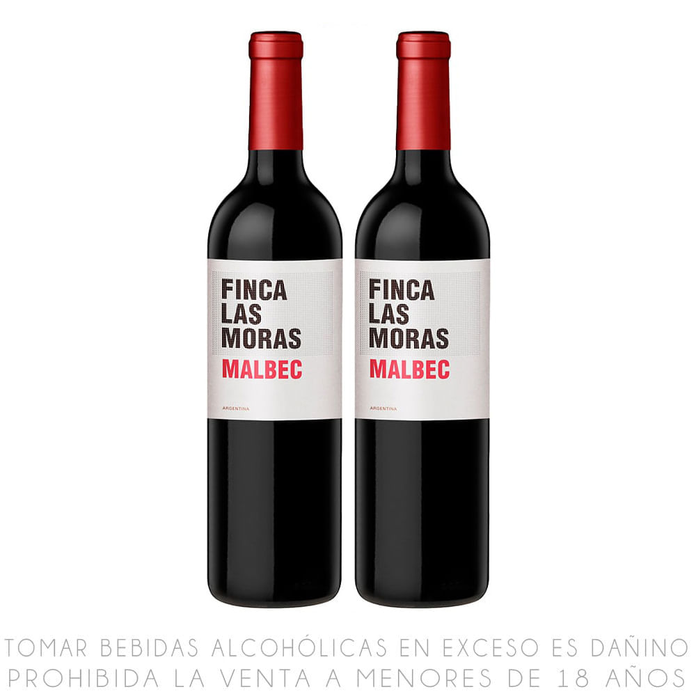 Twopack Vino Tinto Malbec Finca Las Moras Botella 750ml