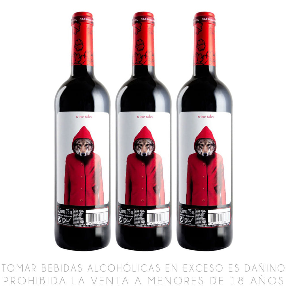 Tripack Vino Tinto Blend Knock Knock Caperucita Tinta Botella 750ml