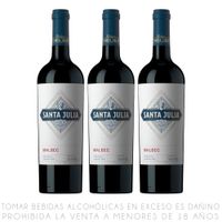 Tripack Vino Tinto Malbec Santa Julia Botella 750ml