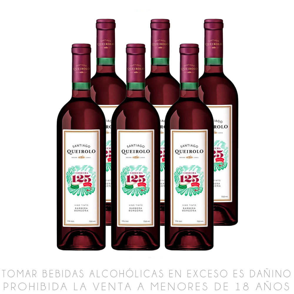 Sixpack Vino Tinto Semiseco Blend Queirolo Cosecha 125 Botella 750ml