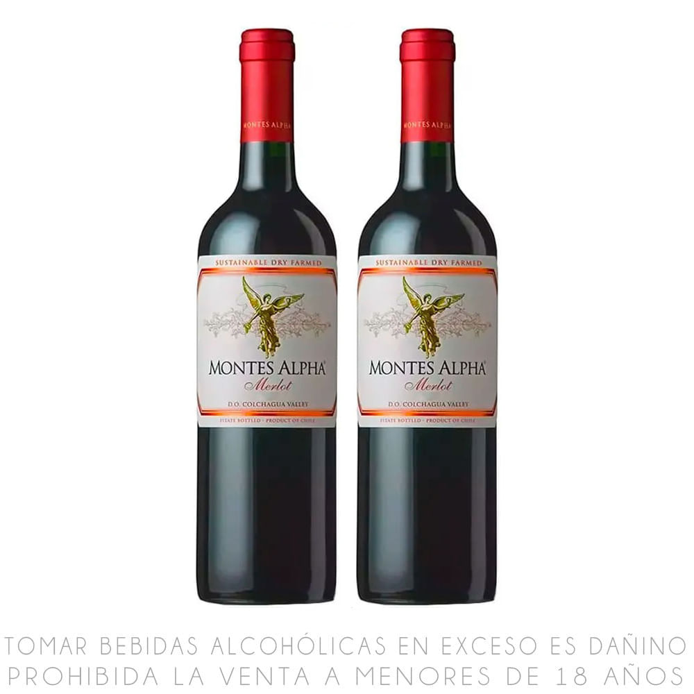 Twopack Vino Tinto Merlot Montes Alpha Botella 750ml