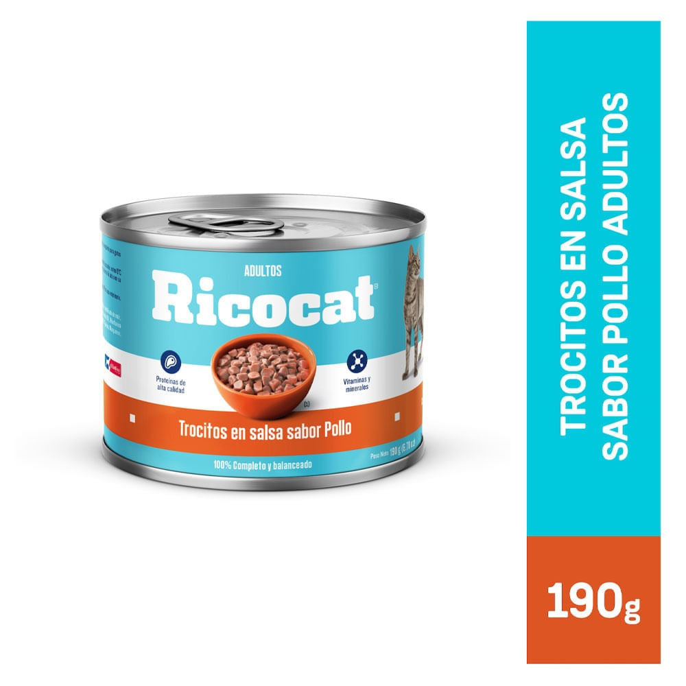 Trocitos en Salsa Ricocat Adultos Sabor Pollo 190g