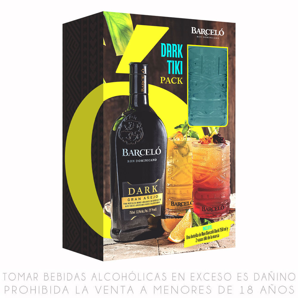 Pack Barceló Dark Tiki: Ron + 2 Vasos